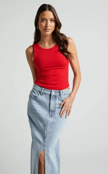 Basics Women Can't You Tell Top - Ribbed Tank Top In Red Showpo