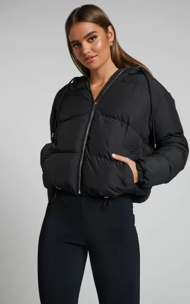 Women Helgi Jacket - Hooded Puffer Jacket In Black Showpo Basics