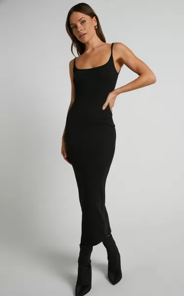 Basics Showpo Women Reyneth Midi Dress - Low Back Bodycon Rib Dress In Black