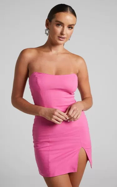 Women Basics Showpo Arden Mini Dress - Strapless Bodycon Corset Dress In Pink