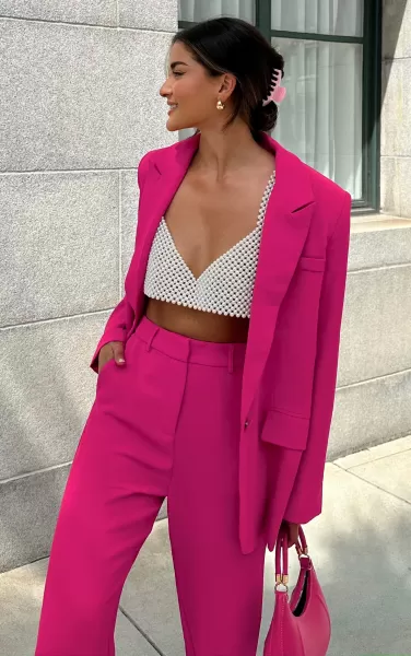 Women Showpo Blazers Michelle Blazer - Oversized Plunge Neck Button Up Blazer In Pink