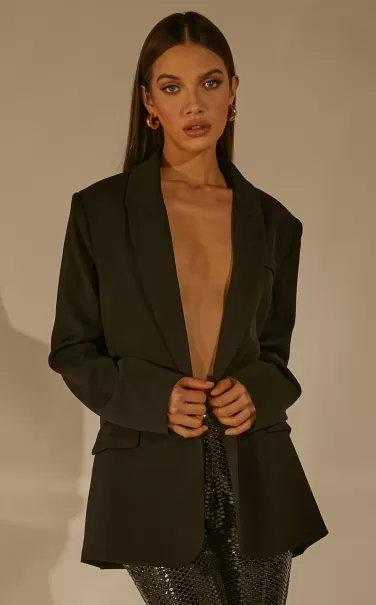 Blazers Women Caralina Blazer - Oversized Single Breasted Blazer In Black Showpo