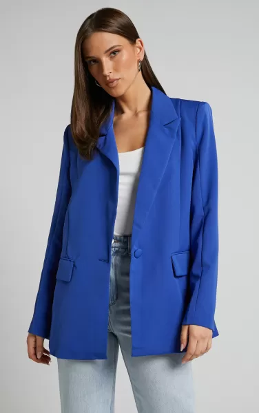 Blazers Showpo Women Sharmiel Blazer - Plunge Neck Oversized Longline Blazer In Cobalt Blue