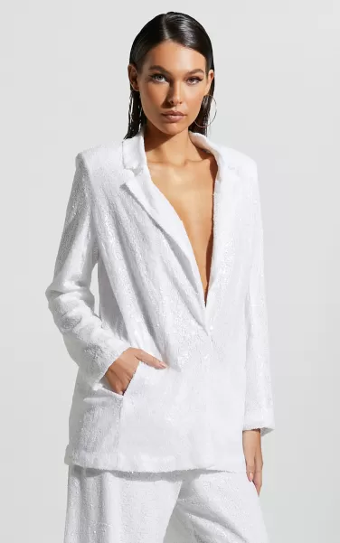 Women Showpo Blazers Looma Blazer - Sequin Relaxed Fit Blazer In White