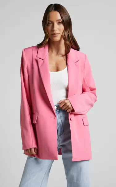 Sharmiel Blazer - Plunge Neck Oversized Longline Blazer In Pink Showpo Blazers Women