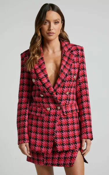 Blazers Women Marjoe Blazer - Button Detail Blazer In Pink And Black Check Showpo