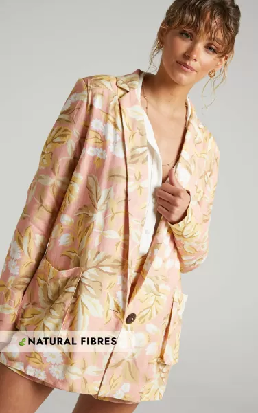 Women Blazers Showpo Amalie The Label - Bay Linen Look Relaxed Button Front Blazer In Pink Floral