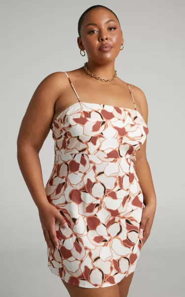 Women Showpo Amalie The Label - Maya Linen Look Strappy Bodycon Topstitched Mini Dress In Voyager Floral Curve Clothes