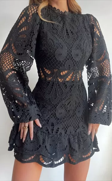 Curve Clothes Kiss Me Now Mini Dress - Long Puff Sleeve Dress In Black Lace Women Showpo
