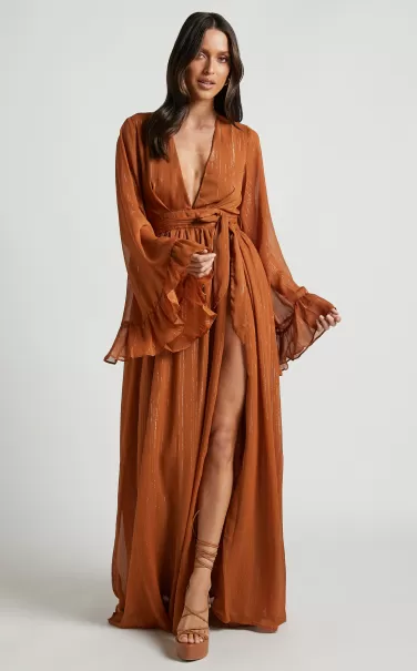 Dangerous Woman Maxi Dress - Plunge Thigh Split Dress In Rust Showpo Curve Clothes Women