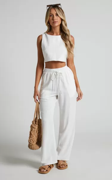 Showpo Women Curve Clothes Kala Pants - Mid Waisted Relaxed Elastic Waist Pants In White