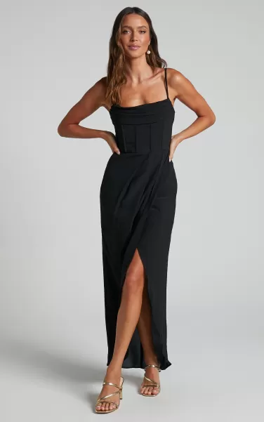 Curve Clothes Andrina Midi Dress - High Low Wrap Corset Dress In Black Showpo Women