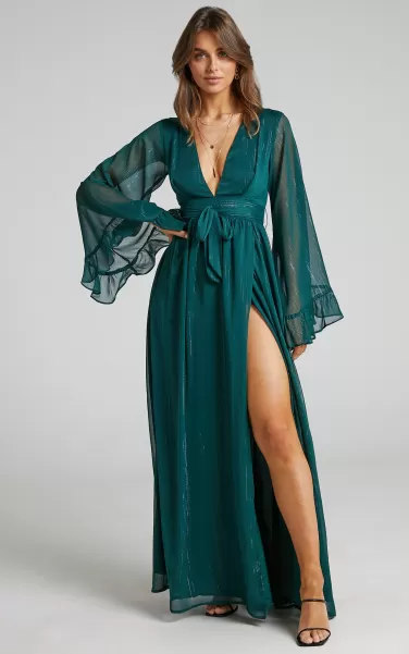 Curve Clothes Dangerous Woman Maxi Dress - Plunge Thigh Split Dress In Emerald Showpo Women