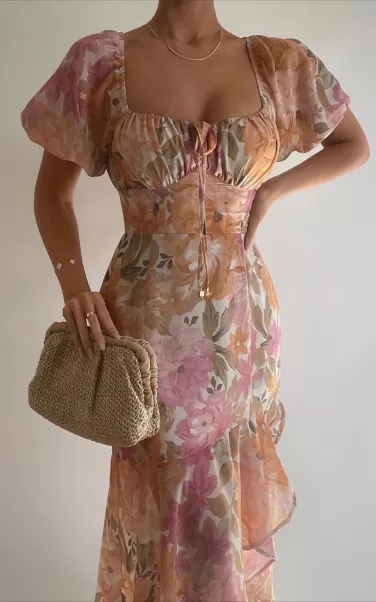 Showpo Women Curve Clothes Jasalina Midi Dress - Puff Sleeve Dress In Elegant Rose