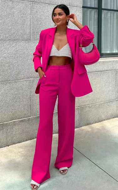 Women Showpo Curve Clothes Bonnie Pants - High Waisted Tailored Wide Leg Pants In Pink