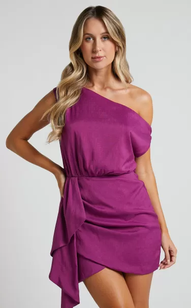 Niana Mini Dress - Drape One Shoulder Dress In Purple Curve Clothes Women Showpo