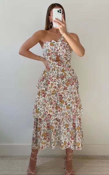 Curve Clothes Showpo Caro Midi Dress - One Shoulder Tiered Dress In Multi Floral Women