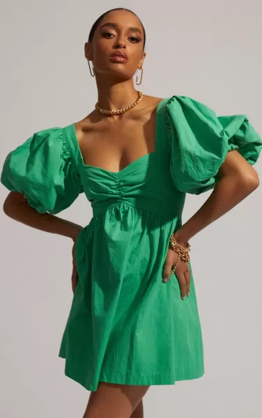 Curve Clothes Showpo Vashti Mini Dress - Puff Sleeve Sweetheart Dress In Green Women