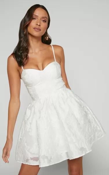 Women Brailey Mini Dress - Sweetheart Bustier Dress In White Jacquard Curve Clothes Showpo