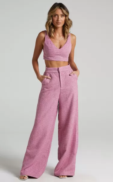 Curve Clothes Women Adelaide Two Piece Set - Crop Top And Wide Leg Pants Set In Pink Showpo