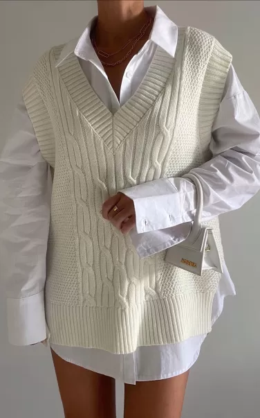 Showpo Cadha Vest - Knit Vest In Cream Women Curve Clothes