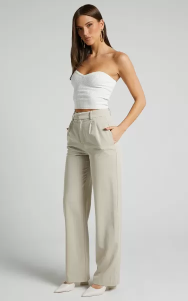 Women Showpo Curve Clothes Lorcan Pants - High Waisted Tailored Pants In Stone