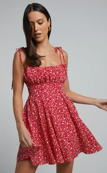 Showpo Curve Clothes Women Summer Jam Mini Dress - Strappy Slip Dress In Red Floral Print