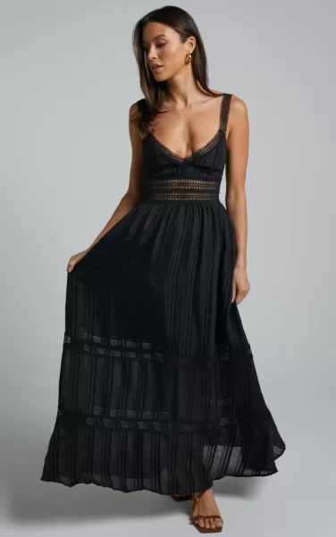 Women Curve Clothes Showpo Angelique Midi Dress - Lace Trim Dress In Black