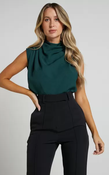 Women Showpo Arianae Top - High Neck Top In Forest Green Curve Clothes