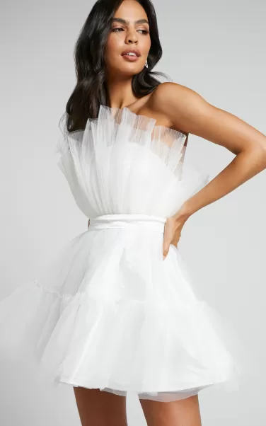 Amalya Mini Dress - Tiered Tulle Fit And Flare Dress In White Women Showpo Curve Clothes