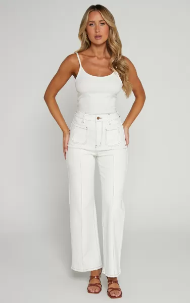 Curve Clothes Women Malcolm Jeans - Mid Rise Contrast Stitch Flared Denim Jeans In White Denim Showpo