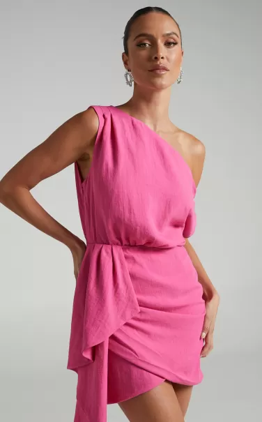Women Niana Mini Dress - Drape One Shoulder Dress In Pink Showpo Curve Clothes