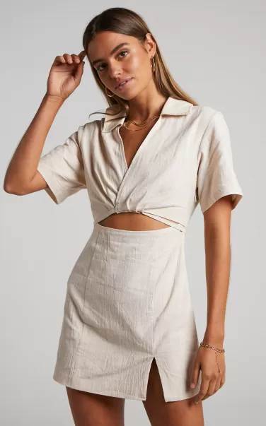 Women Marsha Mini Dress - Cut Out Short Sleeve Dress In Natural Showpo Curve Clothes