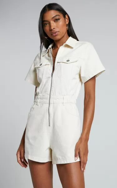 Mauriel Playsuit - Recycled Cotton Utility Playsuit In Ecru Showpo Curve Clothes Women