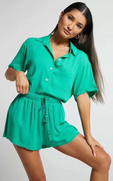 Curve Clothes Showpo Jubilee Two Piece Set - Button Up Shirt And Shorts Set In Jade Women