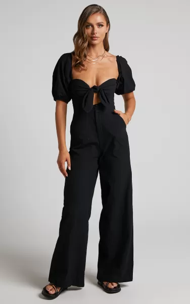 Curve Clothes Showpo Women Maja Jumpsuit - Front Tie Off Shoulder Jumpsuit In Black