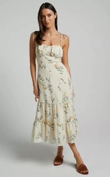 Monaco Midi Dress - Strappy Sweetheart Tiered Dress In Botanical Floral Showpo Women Curve Clothes