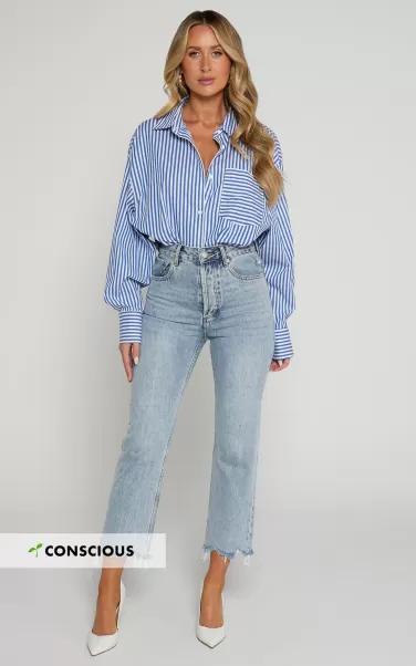 Zelrio Jeans - High Waisted Recycled Cotton Cropped Denim Jeans In Mid Blue Wash Showpo Curve Clothes Women