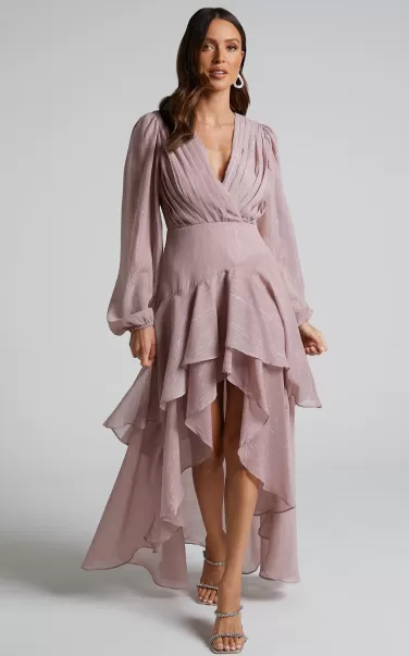 Women Claudita Midi Dress - Long Sleeve High Low Hem Dress In Dusty Rose Curve Clothes Showpo