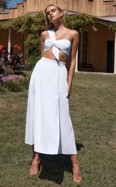 Sula Two Piece Set - One Shoulder Bralette Crop Top And Midi Skirt Set In White Curve Clothes Showpo Women