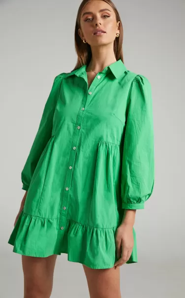Curve Clothes Women Maulee Mini Dress - Frill Hem Shirt Dress In Green Showpo