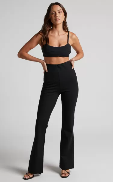 Women Curve Clothes Showpo Hermina Pants - High Waisted Ponte Flare Pants In Black