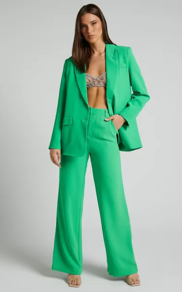 Bonnie Pants - High Waisted Tailored Wide Leg Pants In Green Showpo Women Curve Clothes