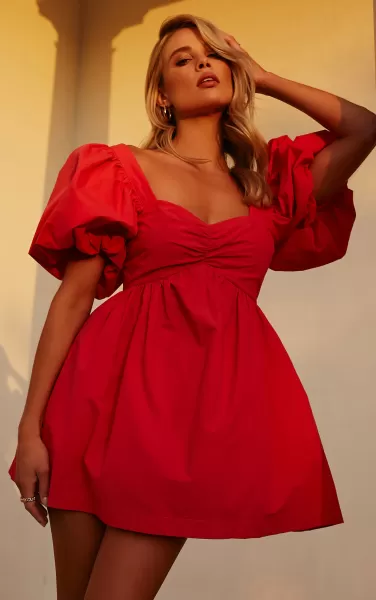 Women Curve Clothes Showpo Vashti Mini Dress - Puff Sleeve Sweetheart Dress In Red