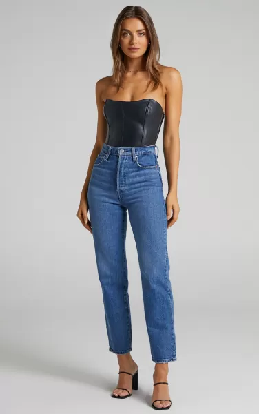 Women Denim Showpo Levi's - High Waisted Ribcage Straight Ankle Jeans In Jazz Jive Together