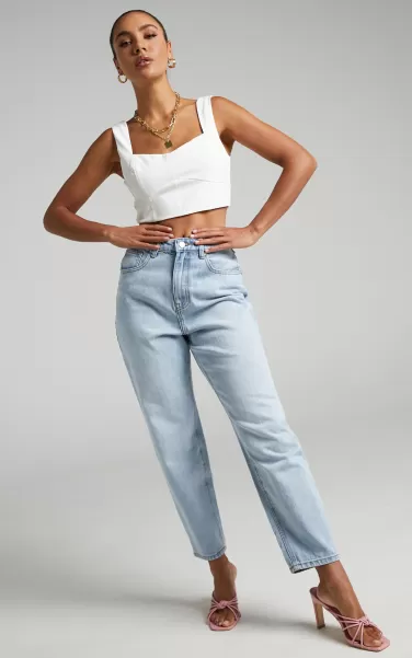 Layla Jeans - High Waisted Recycled Cotton Mom Jeans In Sunday Blue Denim Showpo Women