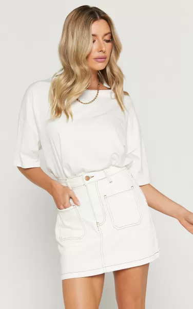 Denim Showpo Malcolm Mini Skirt - Contrast Stitch A-Line Denim Skirt In White Women