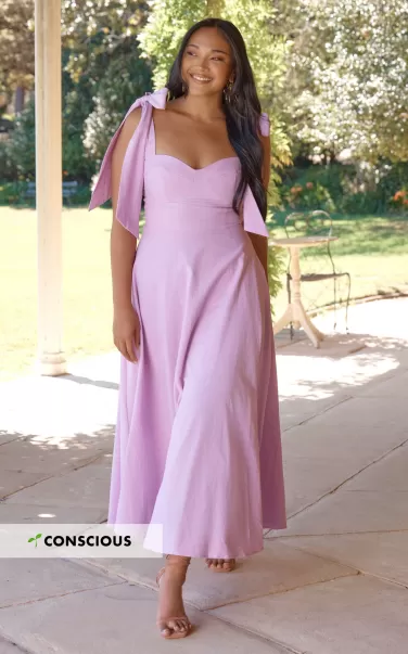 Women Tymia Midi Dress - Shoulder Tie Bustier Shirred Back A Line In Lavender Dresses Showpo