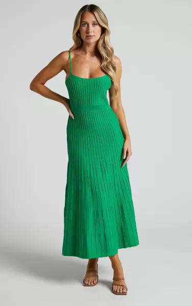 Showpo Donissa Midi Dress - Panelled Knit Dress In Green Women Dresses