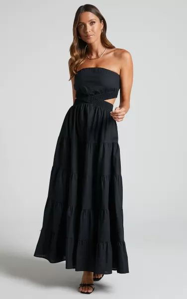 Xiomara Maxi Dress - Strapless Cut Out Tiered Dress In Black Dresses Showpo Women